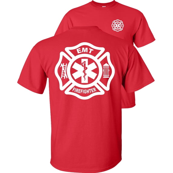 Fair Game Firefighter EMT T-Shirt Fire/EMT Graphic Tee-Red-L