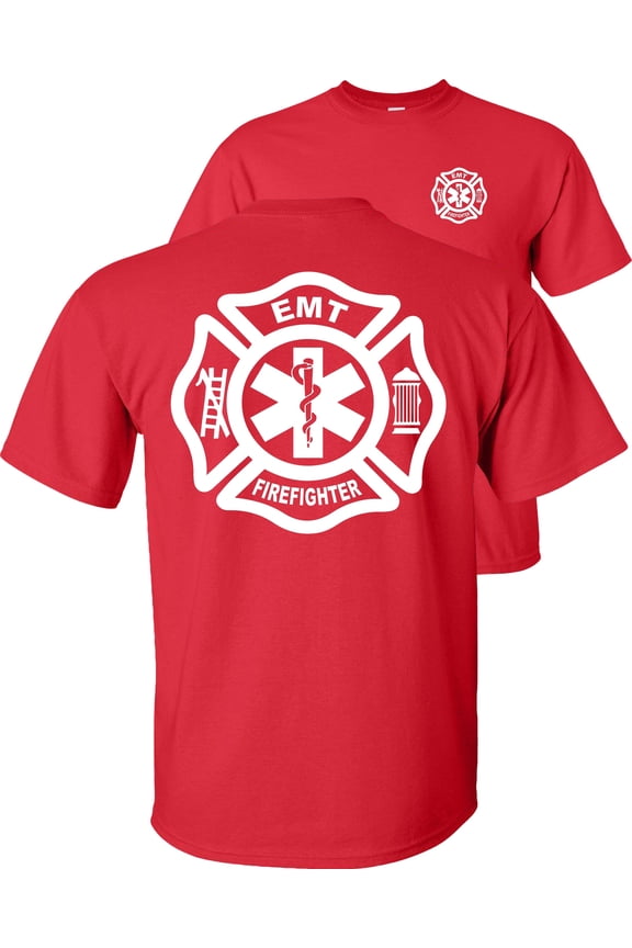 Firefighter EMT T-Shirt Fire/EMT Graphic Tee-Red-S