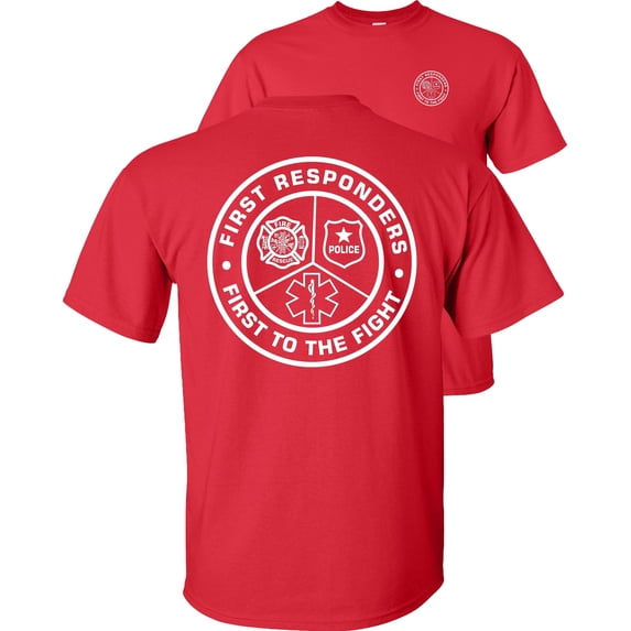 Fair Game First to The Fight First Responders T-Shirt Fire Police EMS-Red-M
