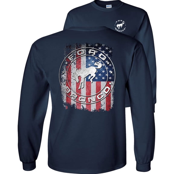 Fair Game Ford Bronco American Flag Long Sleeve Shirt-Navy-Large