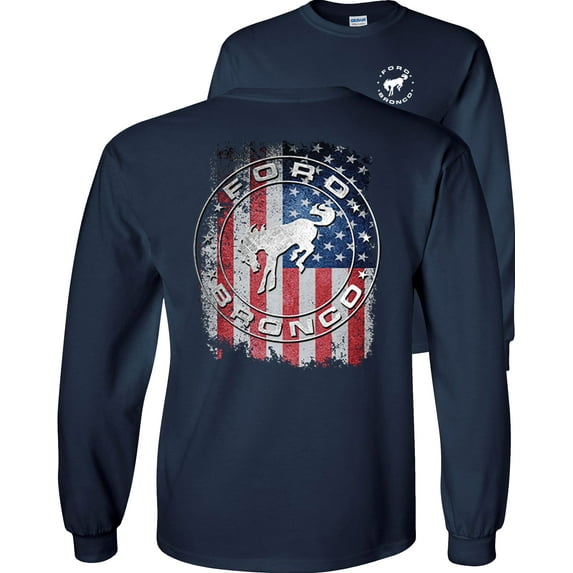 Fair Game Ford Bronco American Flag Long Sleeve Shirt-Navy-Medium