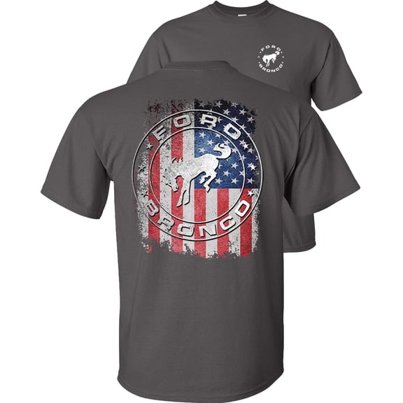 Fair Game Ford Bronco American Flag T-Shirt-Charcoal-2x