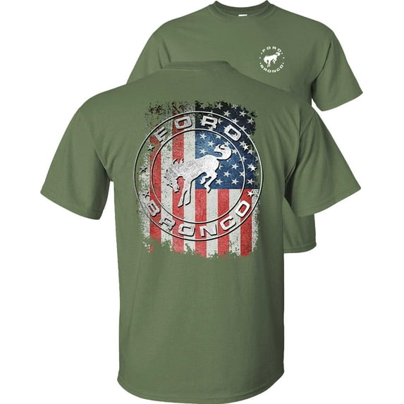 Fair Game Ford Bronco American Flag T-Shirt-Military-Green-2x