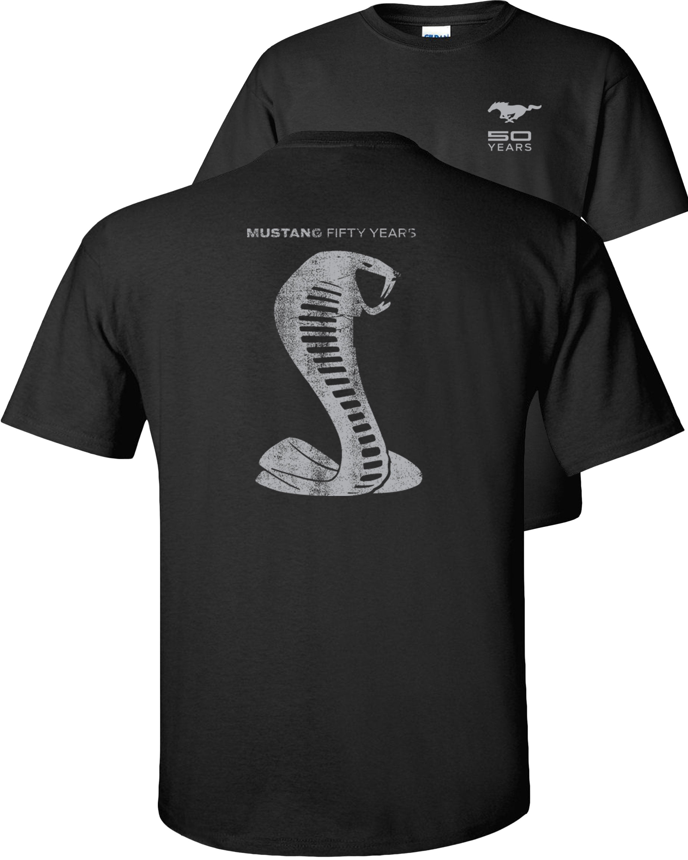 Fair Game Ford Mustang 50 Years T-Shirt Anniversary Grey Shelby Cobra Snake Silhouette-Black-S