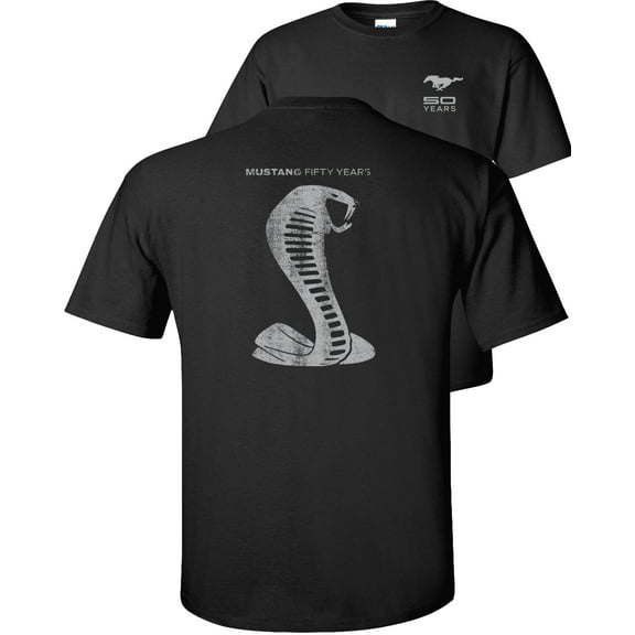 Fair Game Ford Mustang 50 Years T-Shirt Anniversary Grey Shelby Cobra Snake Silhouette-Black-S