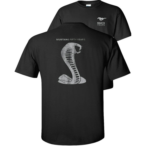 Fair Game Ford Mustang 50 Years T-Shirt Anniversary Grey Shelby Cobra Snake Silhouette-Black-S