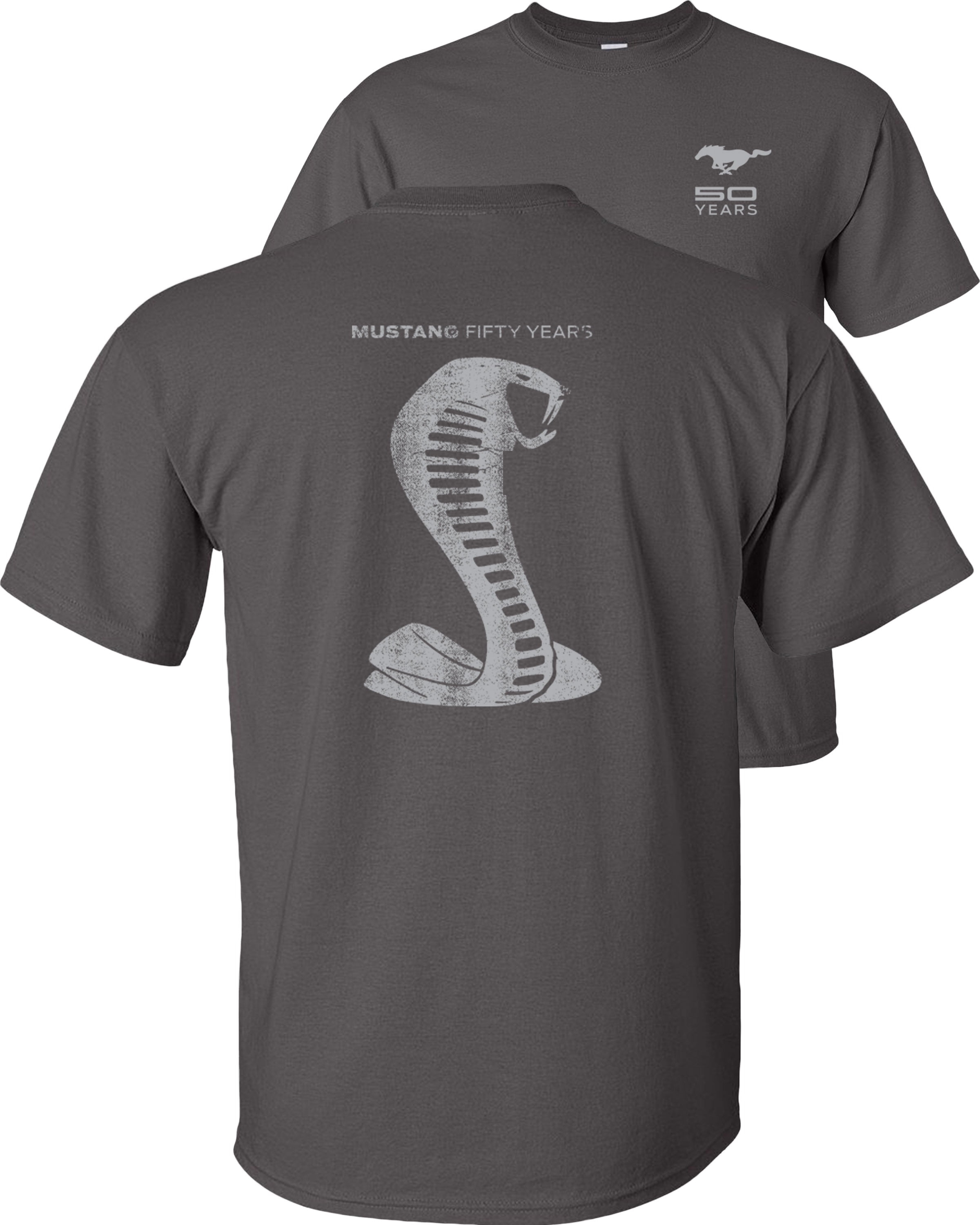 Fair Game Ford Mustang 50 Years T-Shirt Anniversary Grey Shelby Cobra Snake Silhouette-Charcoal-L
