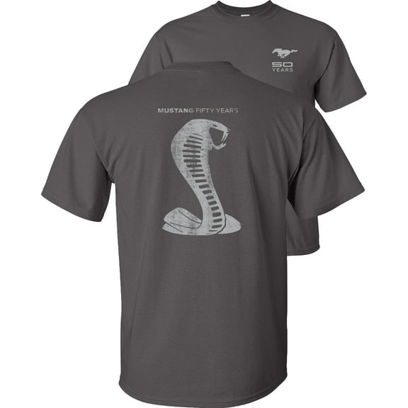 Fair Game Ford Mustang 50 Years T-Shirt Anniversary Grey Shelby Cobra Snake Silhouette-Charcoal-M