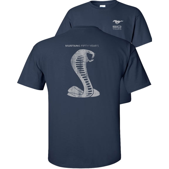 Fair Game Ford Mustang 50 Years T-Shirt Anniversary Grey Shelby Cobra Snake Silhouette-Navy-S