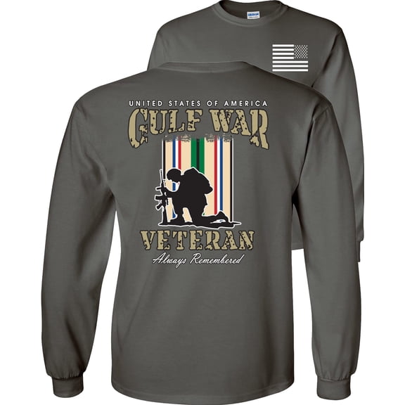 Fair Game Proud Veteran Gulf War Always Remember Long Sleeve Shirt-Charcoal-Small