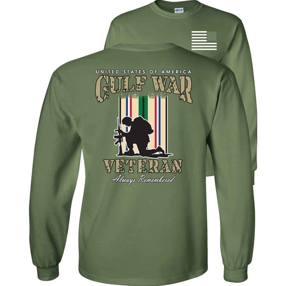 Fair Game Proud Veteran Gulf War Always Remember Long Sleeve Shirt-Military Green-Small