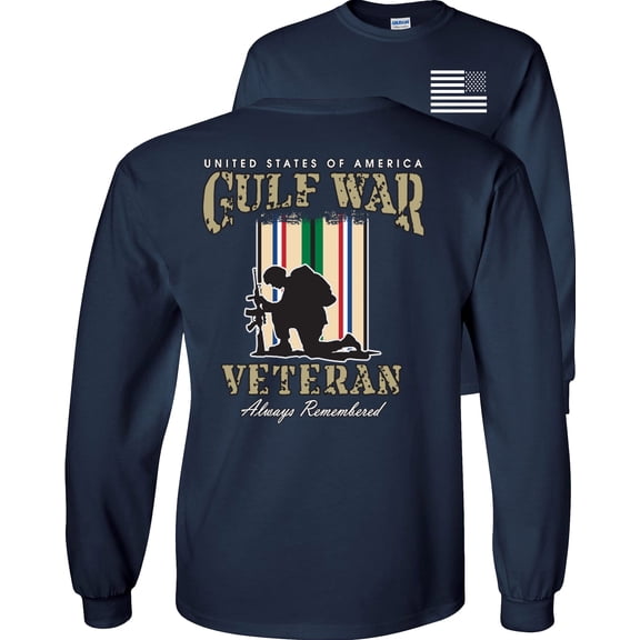 Fair Game Proud Veteran Gulf War Always Remember Long Sleeve Shirt-Navy-Medium