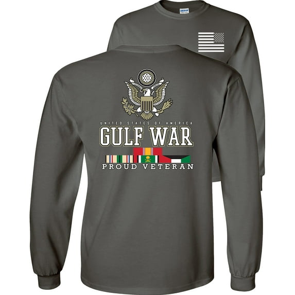 Fair Game Proud Veteran Gulf War Eagle Long Sleeve Shirt-Charcoal-3x