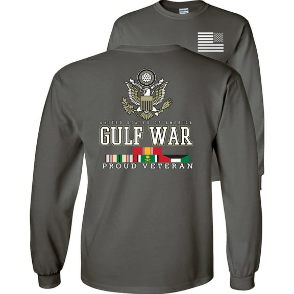 Fair Game Proud Veteran Gulf War Eagle Long Sleeve Shirt-Charcoal-Medium