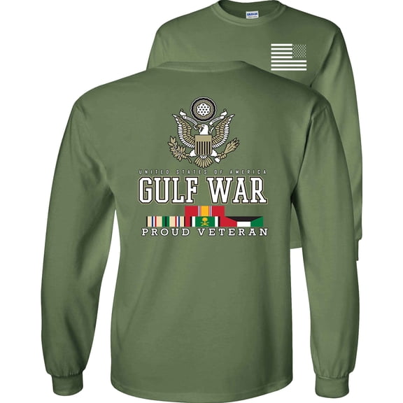 Fair Game Proud Veteran Gulf War Eagle Long Sleeve Shirt-Military Green-Small
