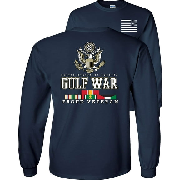 Fair Game Proud Veteran Gulf War Eagle Long Sleeve Shirt-Navy-3x