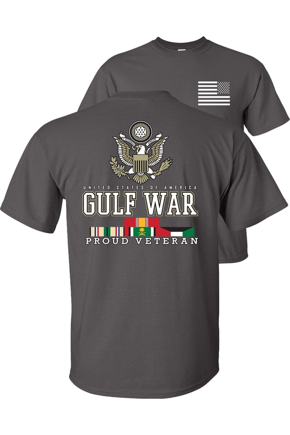 Gulf War T-Shirt Proud Veteran USA Operation Campaign Service Ribbons Eagle-Charcoal-M