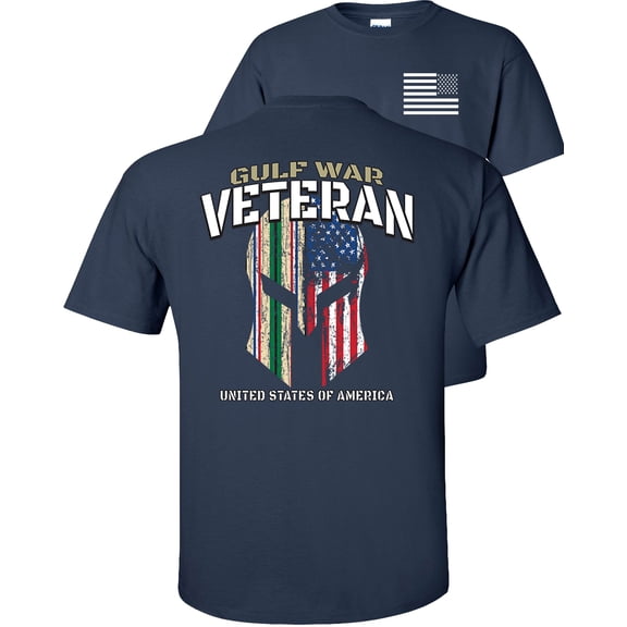 Fair Game Gulf War T-Shirt Veteran Campaign Service Ribbons American Flag Spartan Helmet-Navy-M