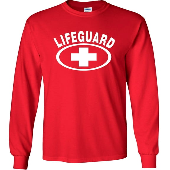 Fair Game Kids Lifeguard Long Sleeve Shirt, lifeguarding cross Graphic Tee-Red-youth-large