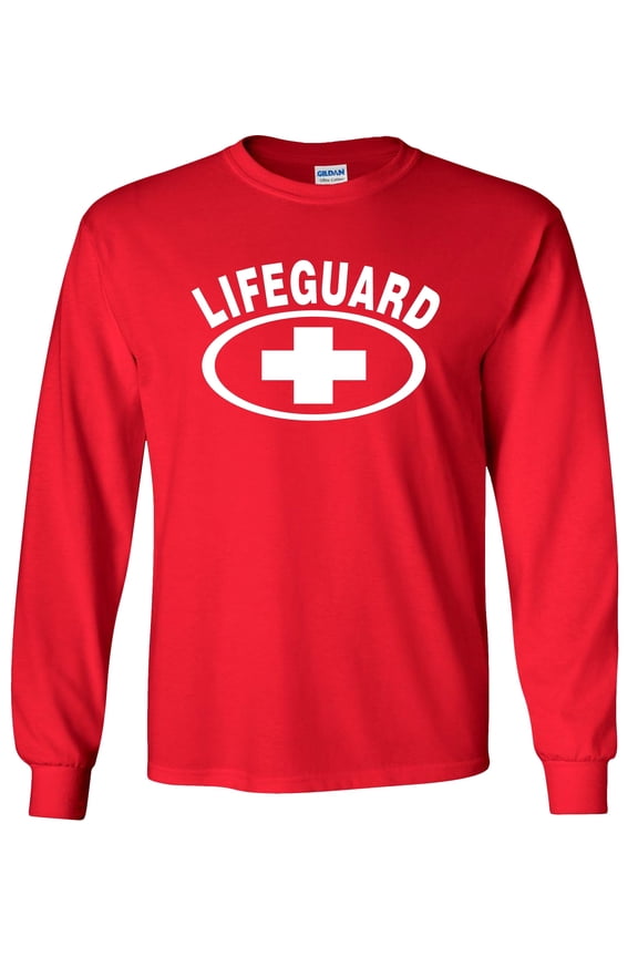Kids Lifeguard Long Sleeve Shirt, lifeguarding cross Graphic Tee-Red-youth-large