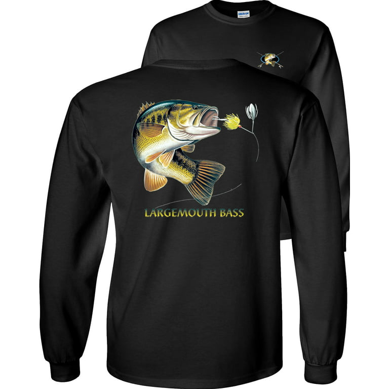 Fair Game Largemouth Bass Long Sleeve Shirt, combination profile, Fishing  Graphic Tee-Black-Medium 