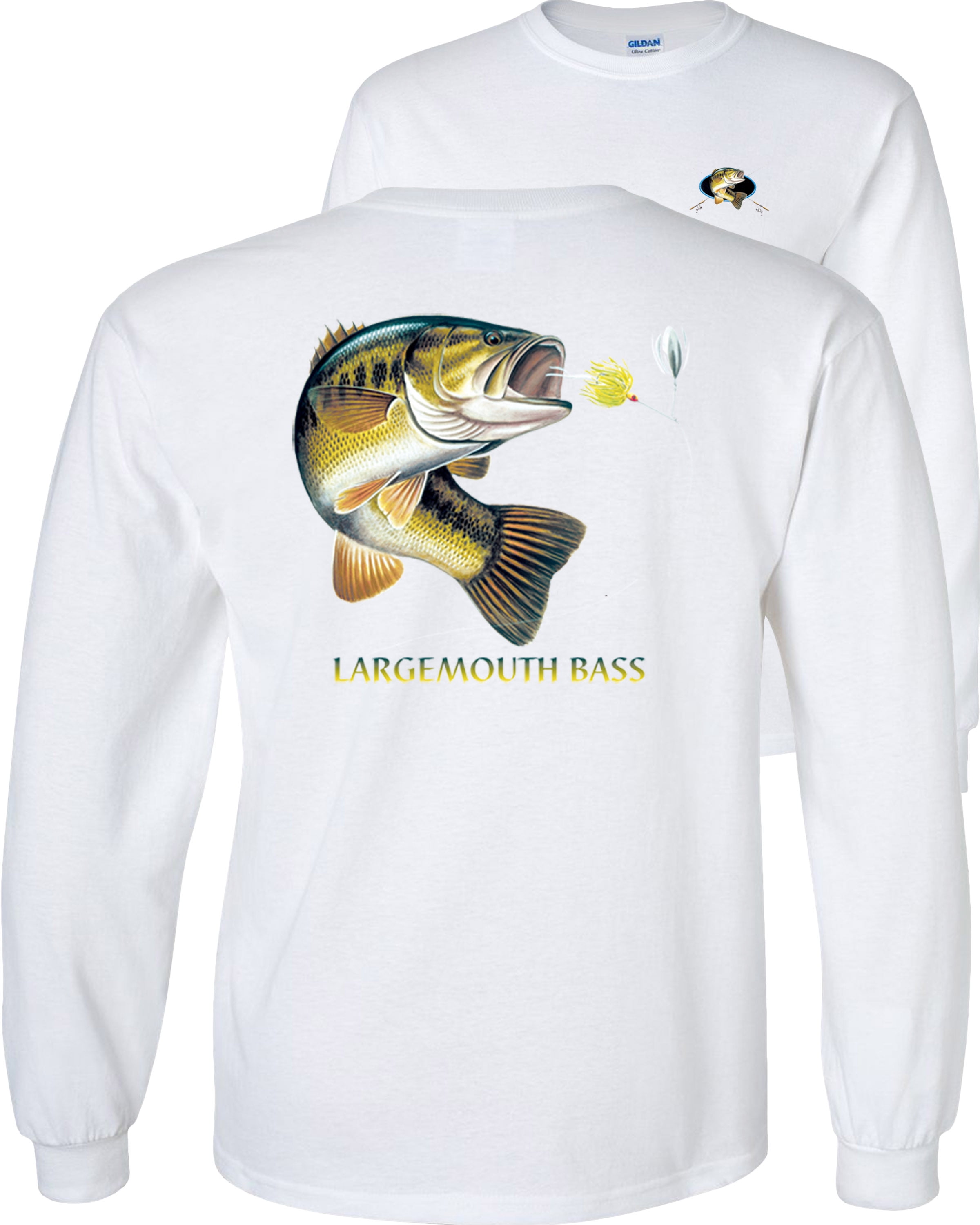 Fair Game Largemouth Bass Long Sleeve Shirt, combination profile, Fishing  Graphic Tee-White-XL