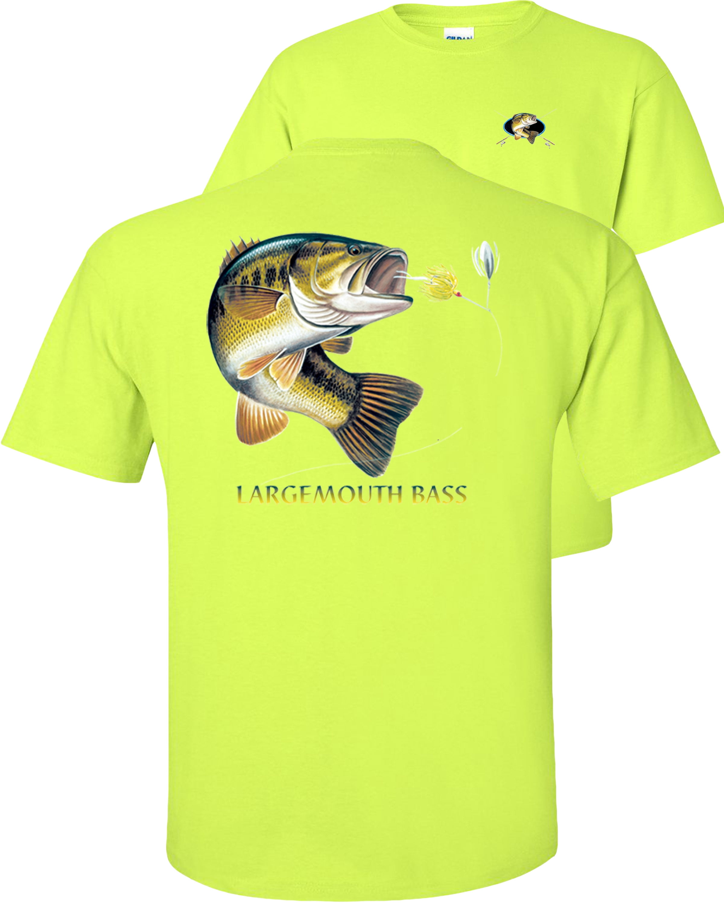 Fair Game Largemouth Bass T-Shirt, combination profile, Fishing Graphic Tee-Safety-2x  