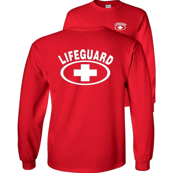 Fair Game Lifeguard Long Sleeve Shirt, lifeguarding cross Graphic Tee F&B-Red-Small