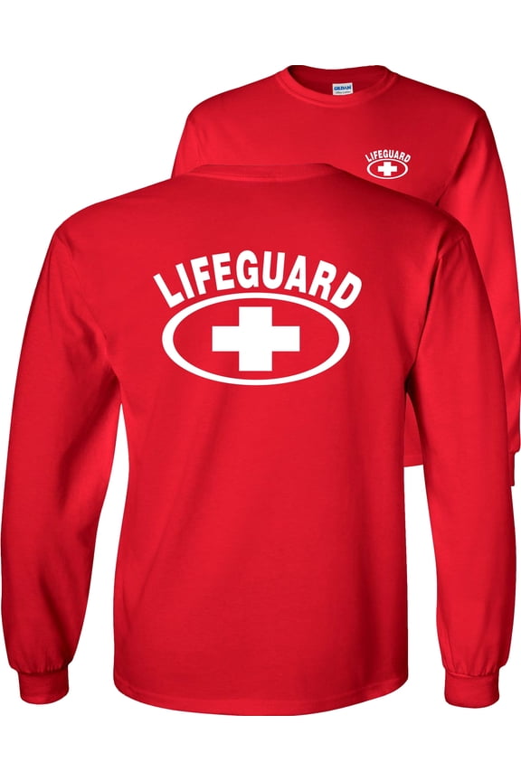 Lifeguard Long Sleeve Shirt, lifeguarding cross Graphic Tee F&B-Red-Small