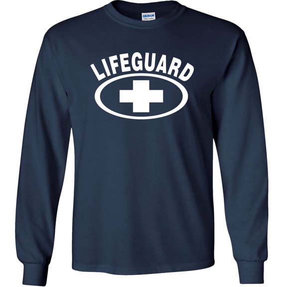 Fair Game Lifeguard Long Sleeve Shirt, lifeguarding cross Graphic Tee-Navy-XL