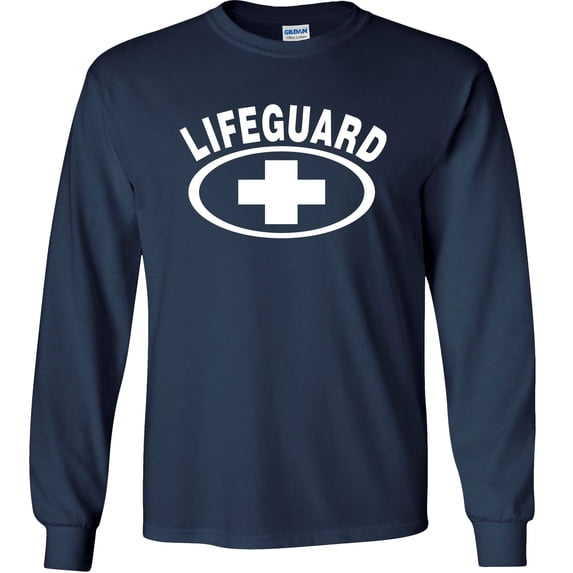 Fair Game Lifeguard Long Sleeve Shirt, lifeguarding cross Graphic Tee-Navy-XL