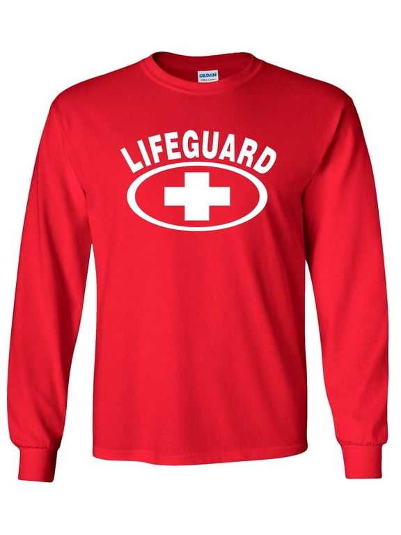 Lifeguard Long Sleeve Shirt, lifeguarding cross Graphic Tee-Red-3x