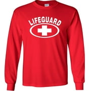 Fair Game Lifeguard Long Sleeve Shirt, lifeguarding cross Graphic Tee-Red-Medium