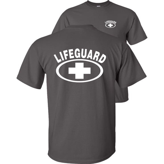 Fair Game Life Guard T-Shirt, Lifeguard Cross F&B-Charcoal-Gray-M