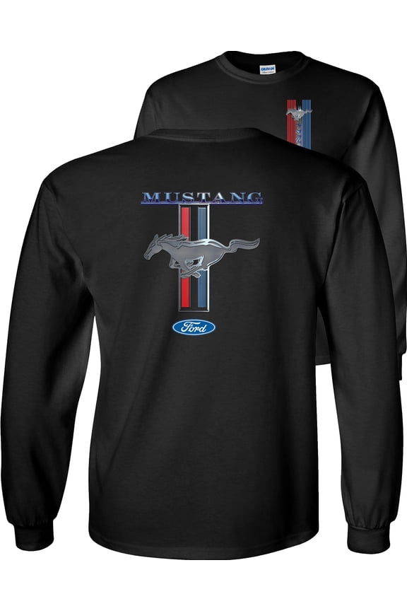 Mustang Pony Stripe Ford Long Sleeve Shirt-Black-Large