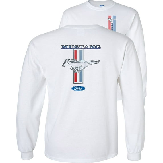 Fair Game Mustang Pony Stripe Ford Long Sleeve Shirt-White-3x