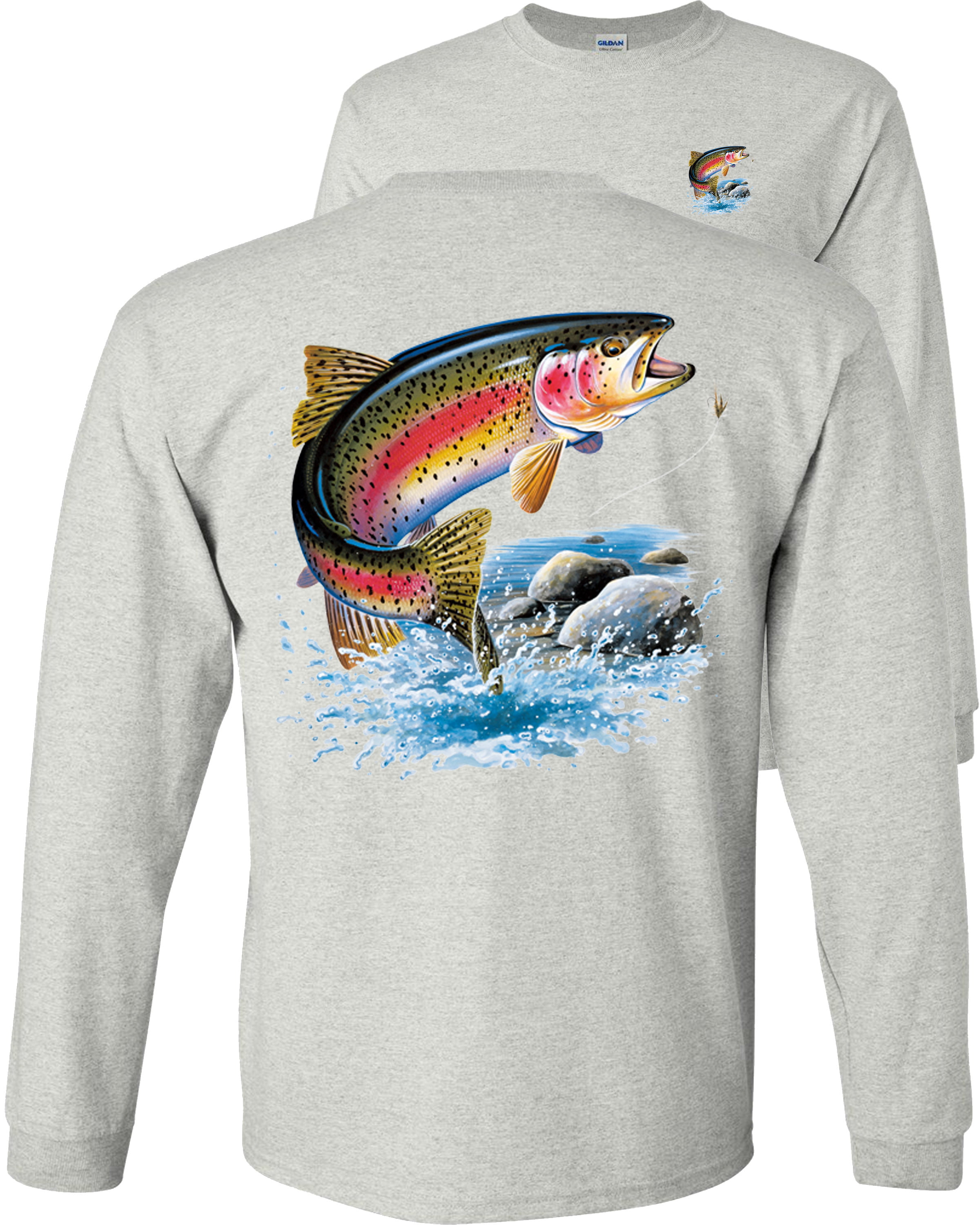 Fair Game Rainbow Trout Fishing Long Sleeve Shirt, fly fishing, Fishing  Graphic Tee-Ash-Large 