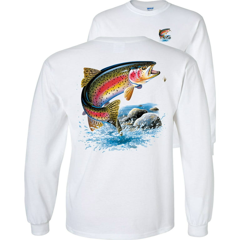 Fair Game Rainbow Trout Long Sleeve Shirt Fly Fishing Fisherman-White-Small, adult unisex