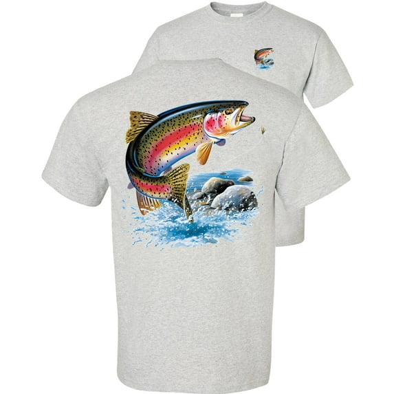 Fair Game Rainbow Trout Fishing T-Shirt-Ash-2x