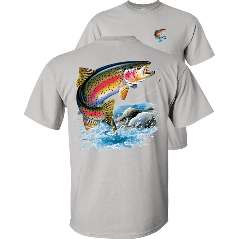 Fair Game Rainbow Trout Fishing T-Shirt, fly fishing, Fishing Graphic  Tee-Ice Grey-XL 