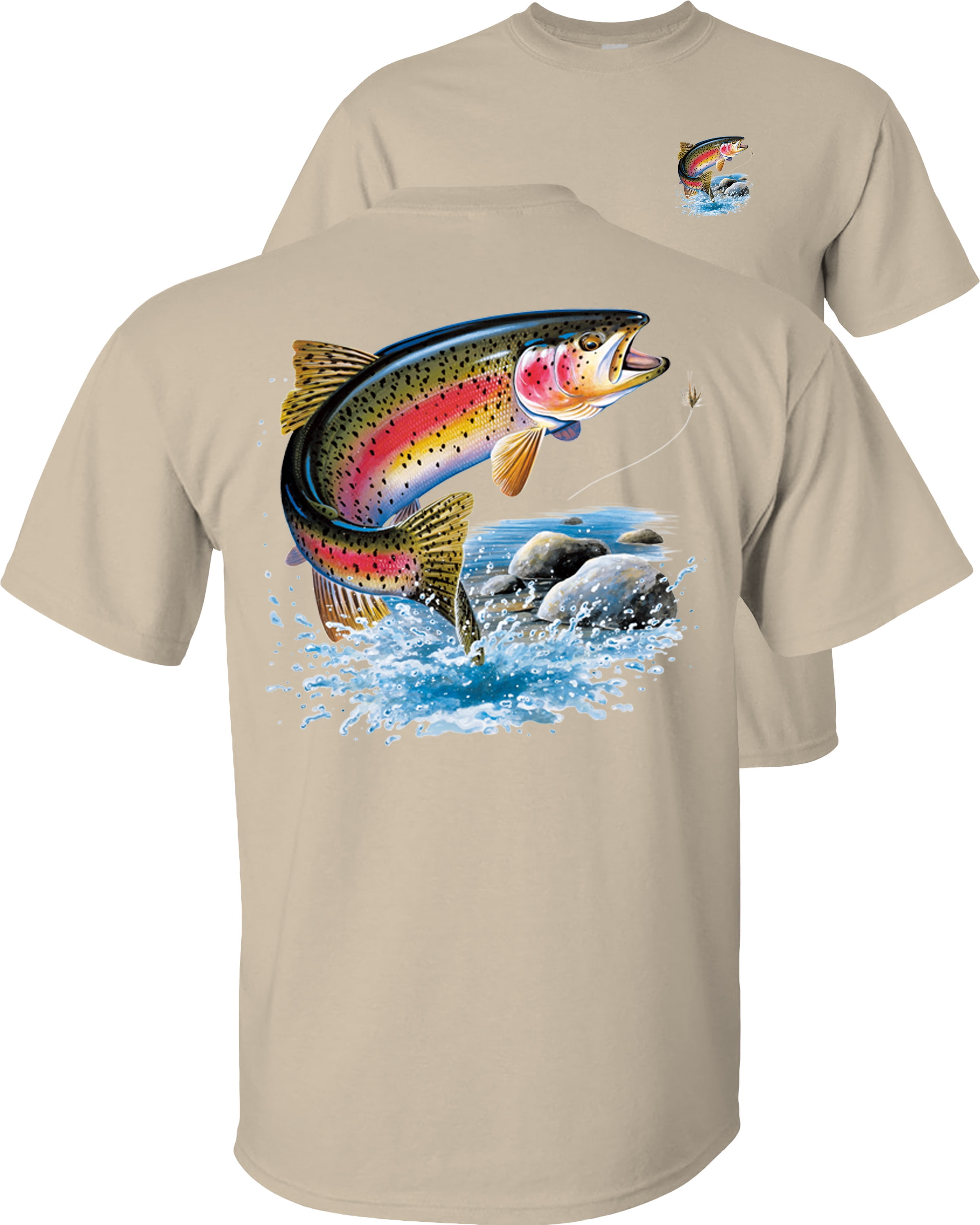 Fair Game Rainbow Trout Fishing T-Shirt, fly fishing, Fishing Graphic  Tee-White-XL 