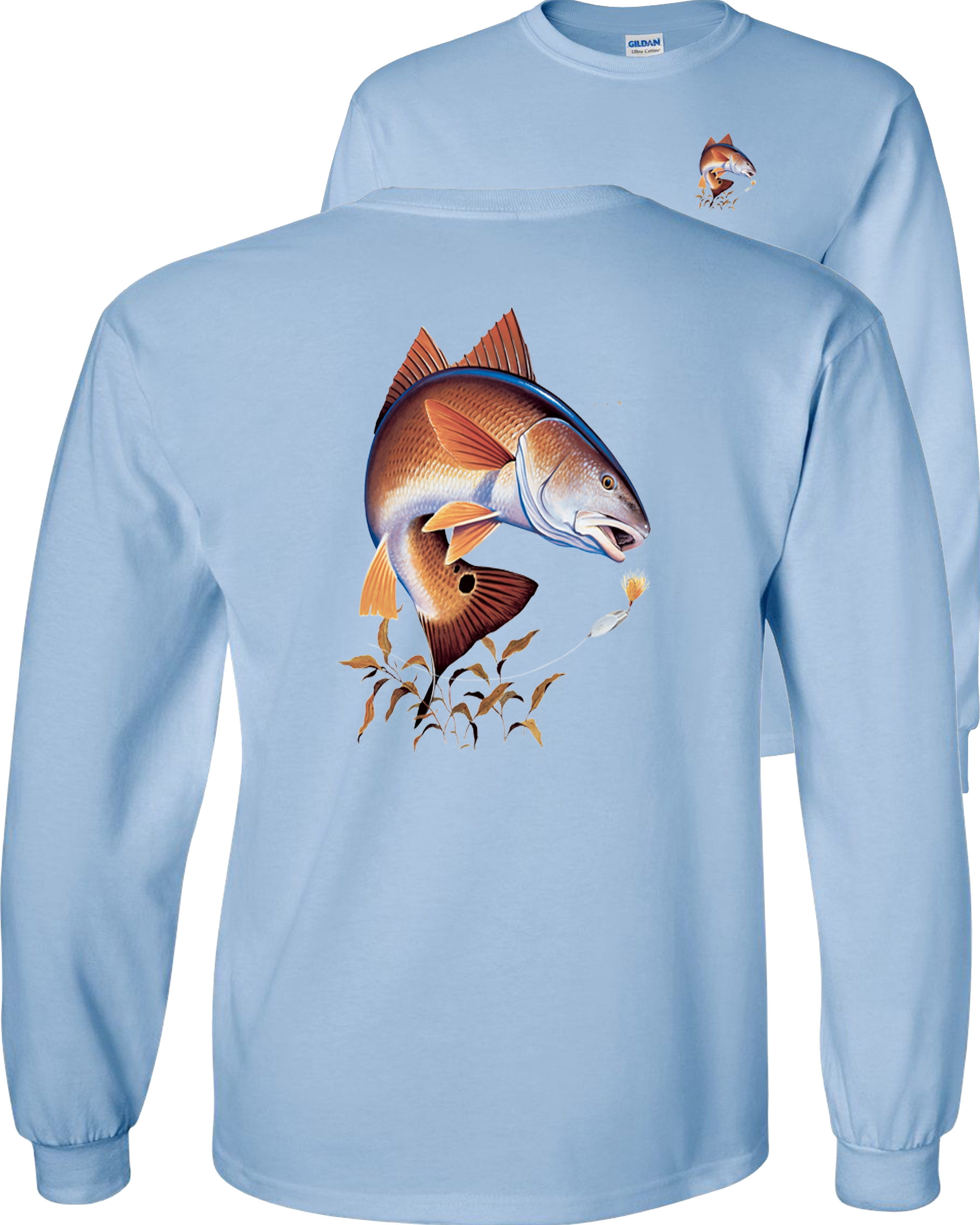 Fair Game Catfish Long Sleeve Shirt, River Blue Channel, Fishing Graphic  Tee-Light Blue-Large 
