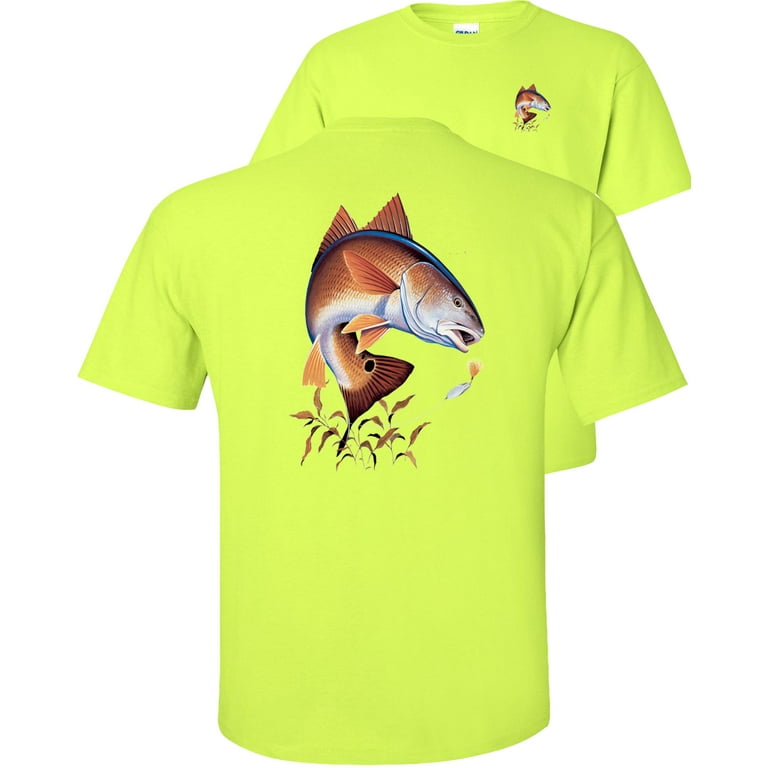 Fair Game Redfish Fishing T-Shirt, red drum, Fishing Graphic Tee-Safety  Green-XL