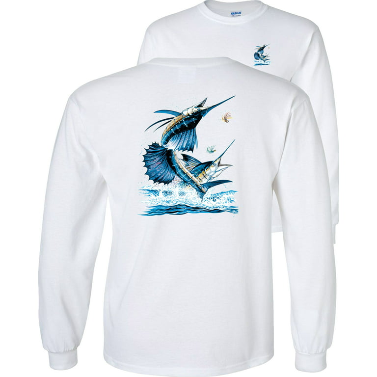Fair Game Sailfish Fishing Long Sleeve Shirt, Swordfish Saltwater Fish,  Fishing Graphic Tee-White-Large 