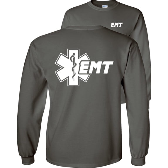 Fair Game Star of Life EMT Long Sleeve Shirt Emergency Medical Technician-Charcoal-2x