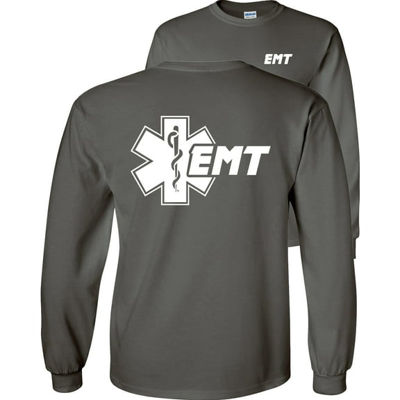Fair Game Star of Life EMT Long Sleeve Shirt Emergency Medical Technician-Charcoal-XL