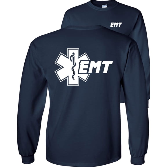 Fair Game Star of Life EMT Long Sleeve Shirt Emergency Medical Technician-Navy-Medium