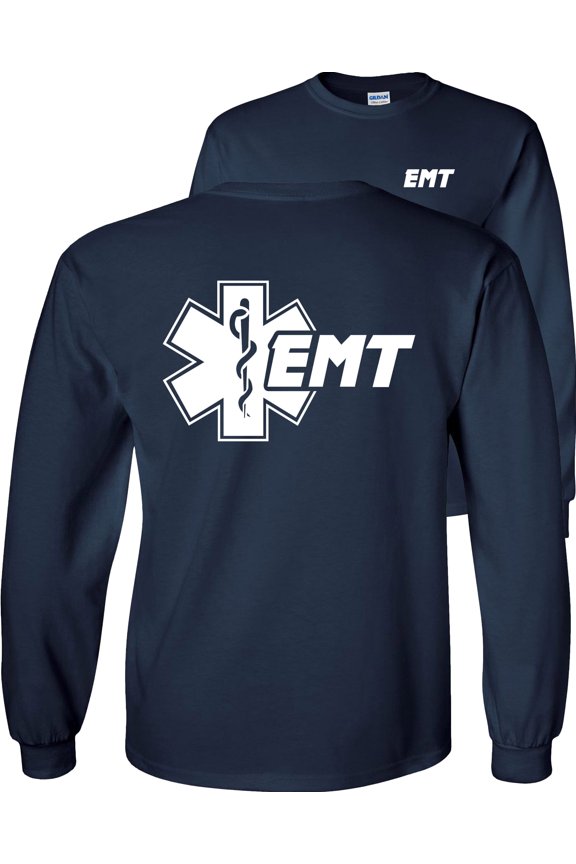 Star of Life EMT Long Sleeve Shirt Emergency Medical Technician-Navy-XL