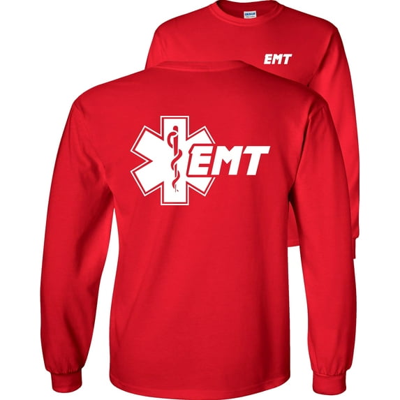 Fair Game Star of Life EMT Long Sleeve Shirt Emergency Medical Technician-Red-Small