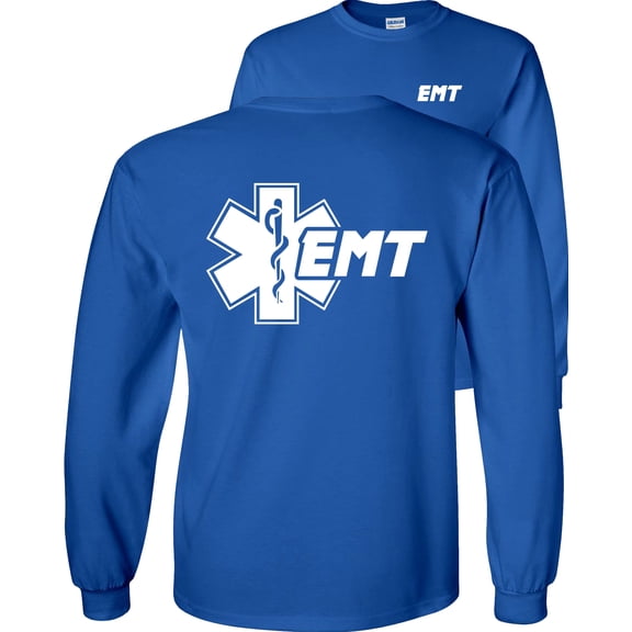 Fair Game Star of Life EMT Long Sleeve Shirt Emergency Medical Technician-Royal-XL